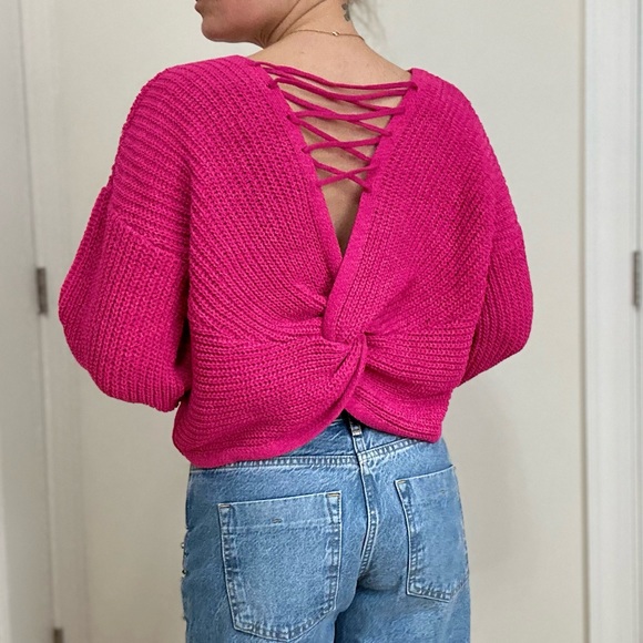 Beautiful Twist Back Crop Chenille Pullover Sweater - Picture 1 of 9